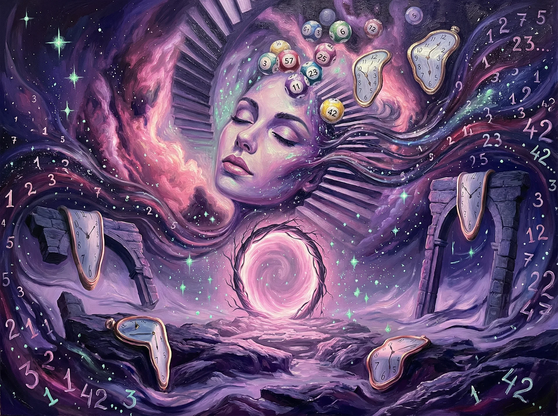 超现实艺术作品 - 宇宙面容与星河之梦，快乐8 灵感画作