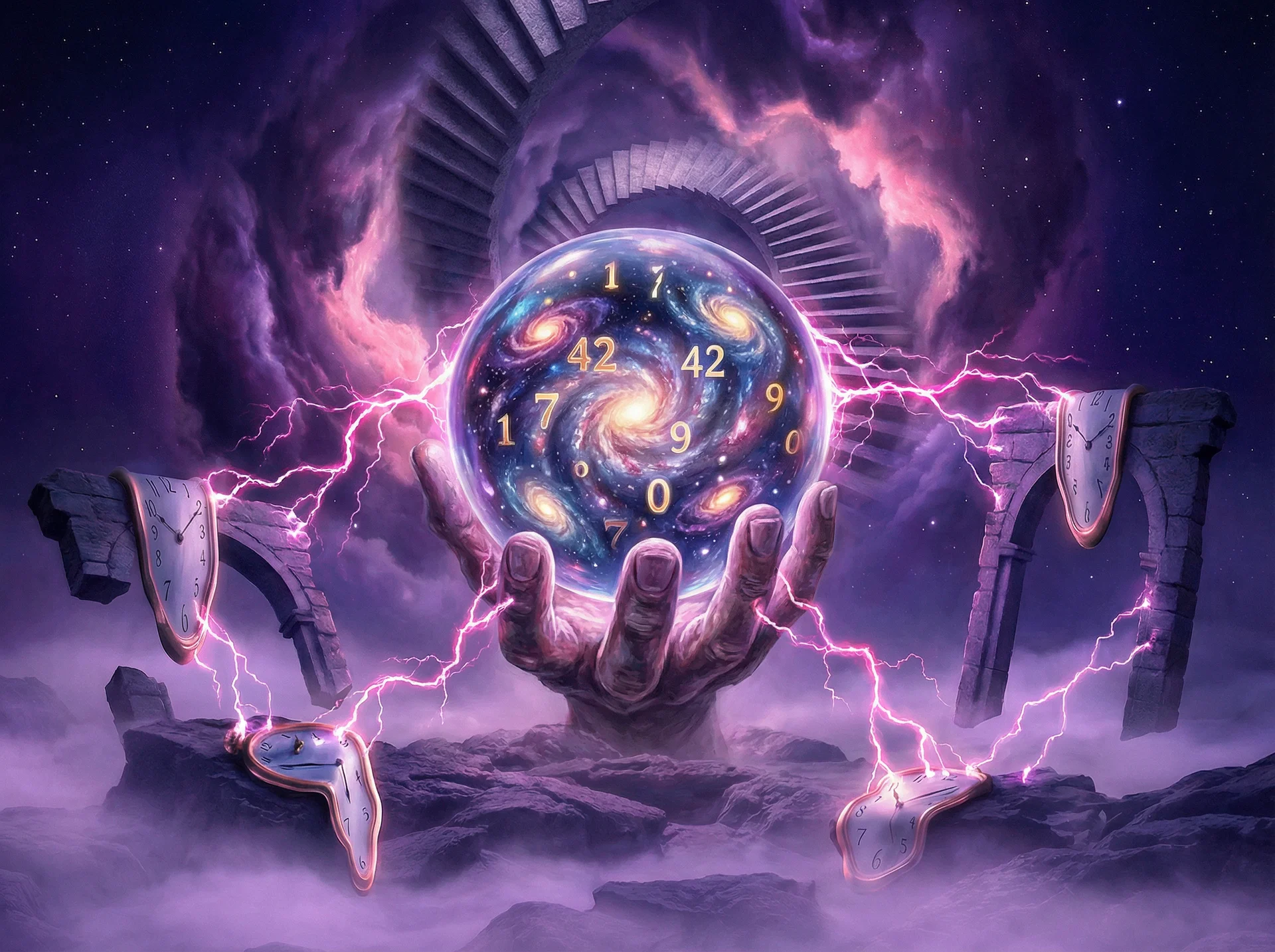 超现实艺术作品 - 命运之手与水晶球，快乐8 灵感画作